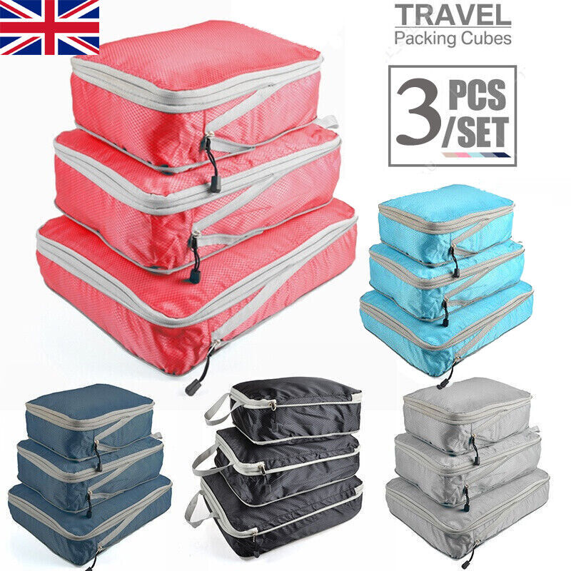 3Pcs Compression Packing Cubes Expandable Storage Travel Luggage Bags Organizer Random Color