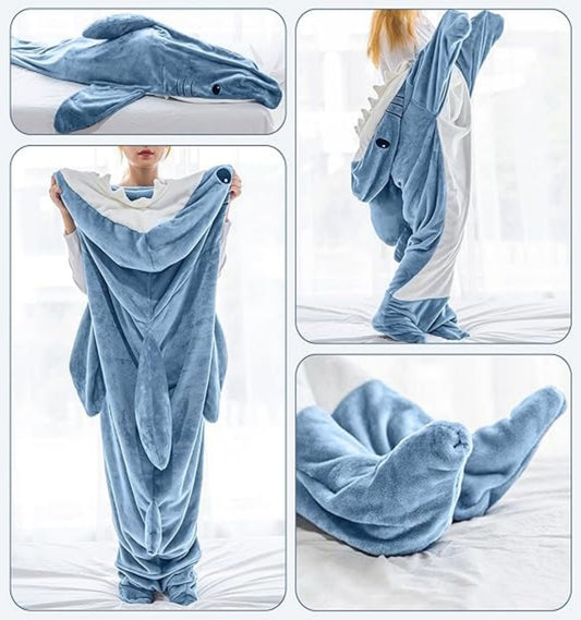 Ambitelligence Shark Blanket Hoodie Onesie For Adults And Kids, Cozy Flannel Shark Costume Shark Sleeping Bag